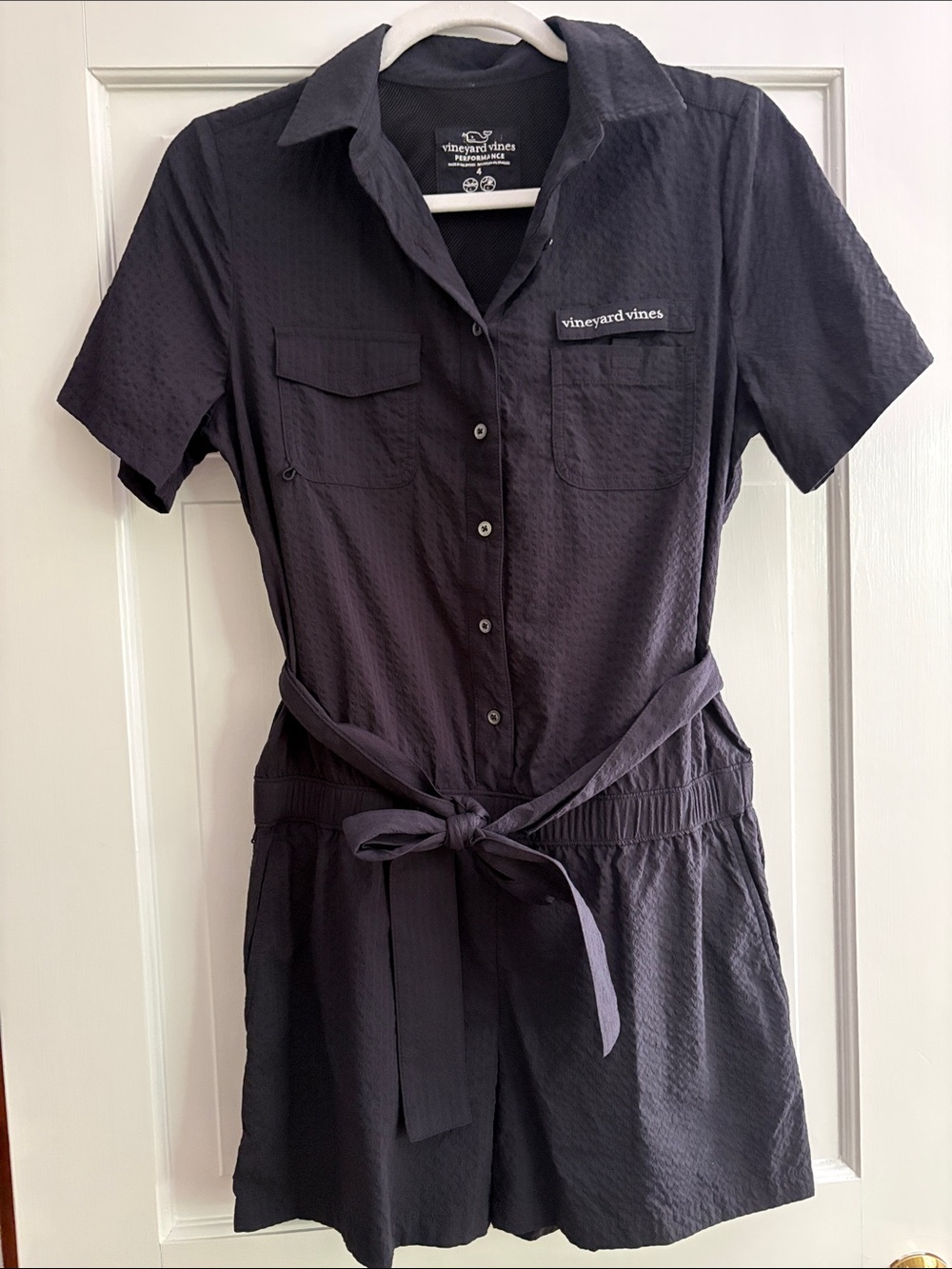 Vineyard Vines Black Button-Front Tie-Waist Romper